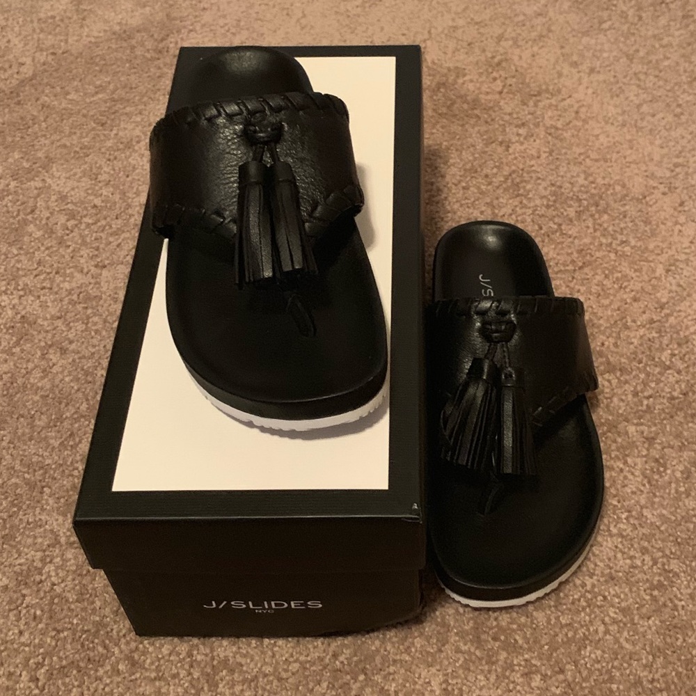 J/Slides Blk Nigel Tassel Leather FlipFlops NIB 6